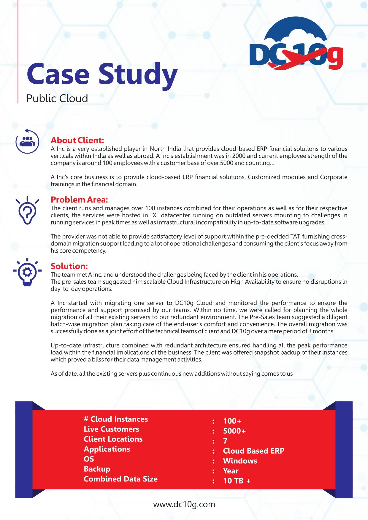 case study of dc10g cloud service provider India